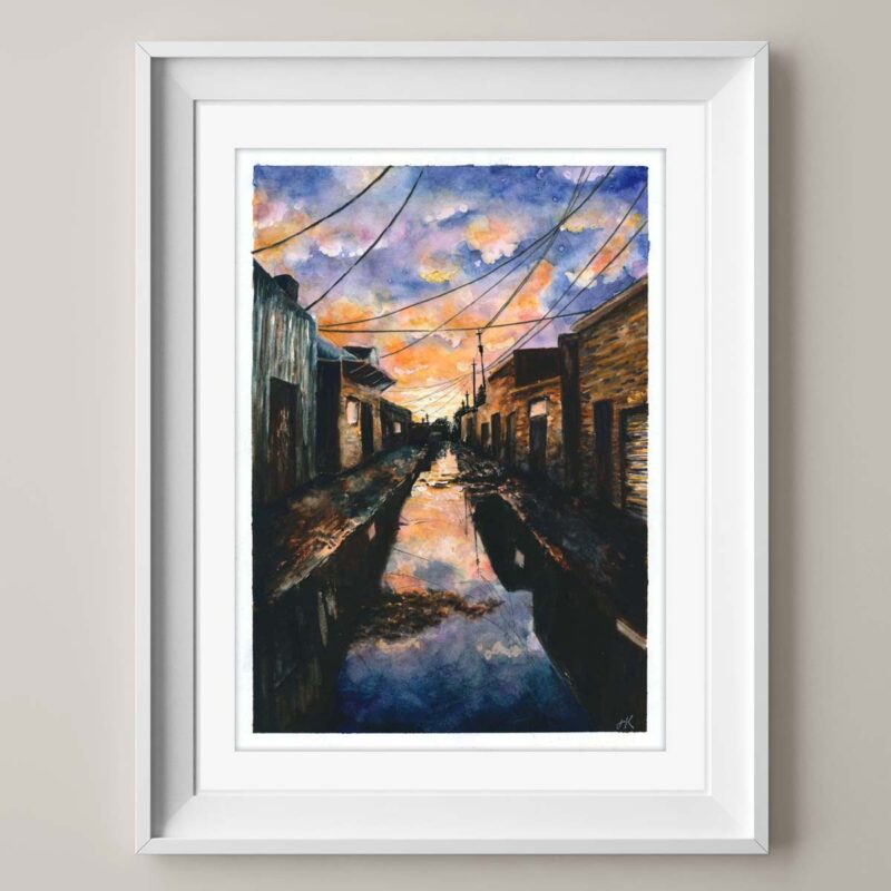 Sunset, Sang the Puddles | SOLD | 21x29.7cm - Image 2