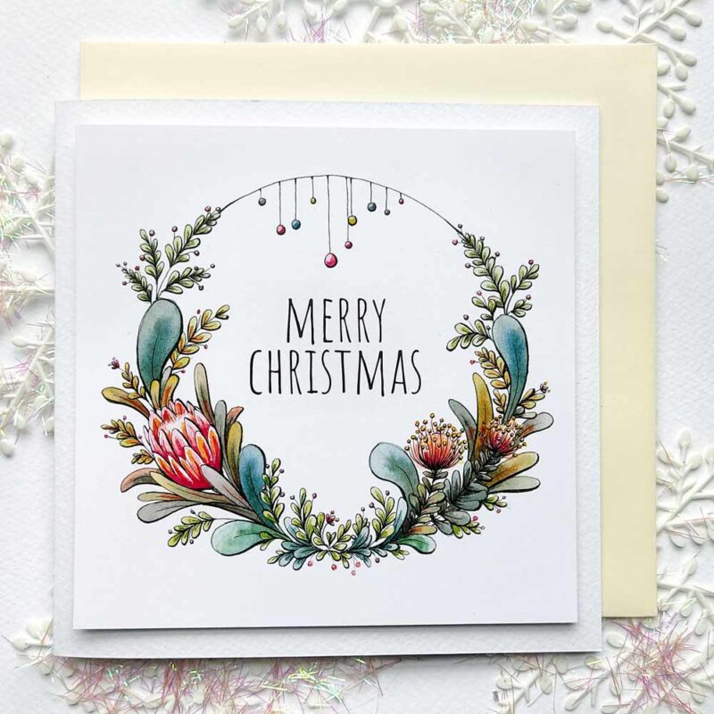 Fynbos Wreath | Christmas Card (Inclusive Text Options)